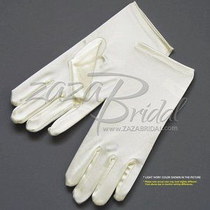 Shiny Stretch Satin Dress Gloves Wrist Length 2BL - Light Ivory